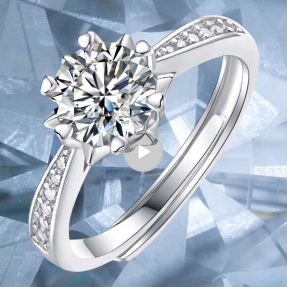 Moissanite Ring 1 CT 925 Sterling Silver Adjustable - Picture 6 of 16